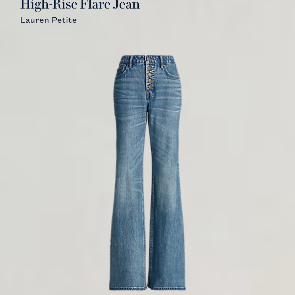 Ralph Lauren Women Size 0 Petite High Rise Flare Denim Jeans Expossed Button New - Picture 4 of 16
